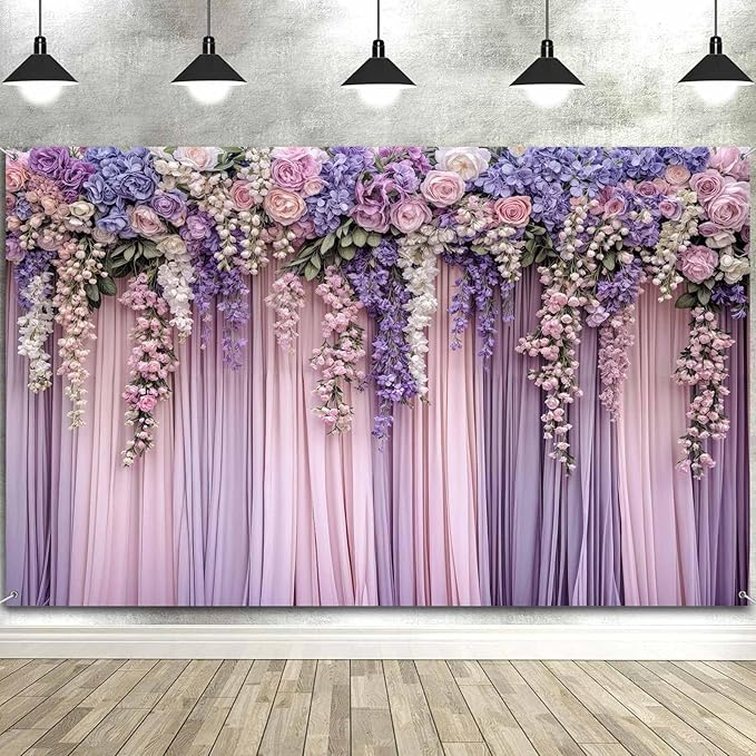 12x10ft Purple Flower Wedding Photography Backdrop Lavender Floral Wedding Bridal Photography Backdrop Anniversary Birthday Baby Shower Girl Party Banner Photo Booth Props Background Wall Decor