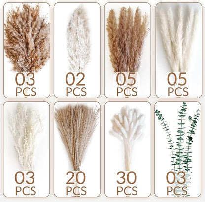 Dried Flower Bouquet - Pampas Grass, Bunny Tails, Olive Green Eucalyptus & Preserved Flowers - Boho Chic Home Decor, Rustic Wedding Centerpiece, Farmhouse Style Arrangement, Long-Lasting Gift