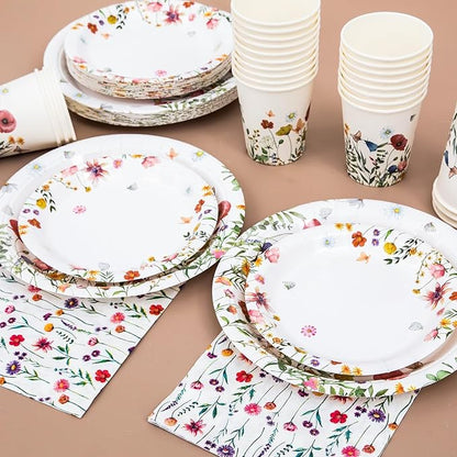 Wildflower Party Plates and Napkins supplies, Floral Paper Plates Wildflower Baby ShowerDecorations Tableware for Spring Summer Pinic Wedding Birthday Tea Party Service 24 Guests