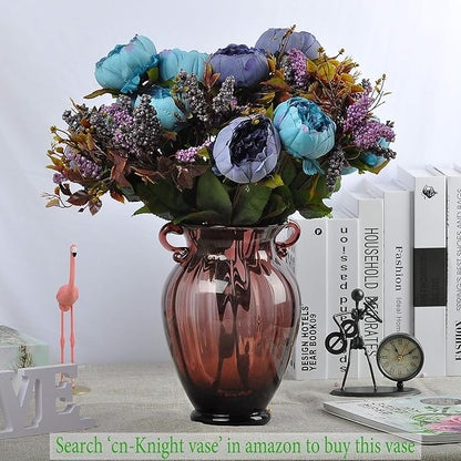 2pcs Artificial Peony Bouquets,19 Inch Silk Peony Bunch with 7 Faux Flowers,Classical Style Artificial Flowers with Leaves and Ornaments for Wedding,Home Décor Centerpieces(Blue)