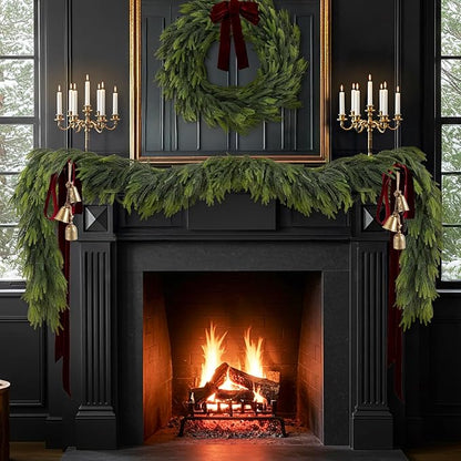 N&T NIETING 9FT Christmas Norfolk Pine Garland Real Touch Pine Artificial Garlands Faux Greenery Garland Winter Christmas Garland for Table Mantle Fireplace Indoor Outdoor Xmas Decorations (6 Pcs)