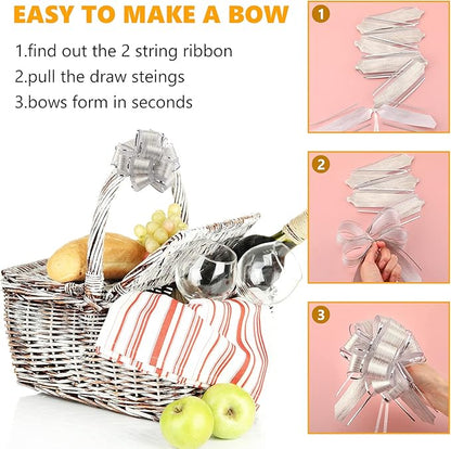 WILLBOND 20 Pieces 6 Inch Pull Bows Gift Wrapping Ribbon Pull Bows for Christmas Wedding Baskets Valentine Multicolor Wrap Accessory for Gift Present Holiday Decor(Silver)