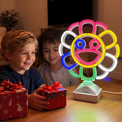 Sunflower Neon Lights with Holder Base, Colorful Smile Flower Lamp, Cute Night Light, Table Lamps for Home/Coffee Bar/Birthday/Party/Office/Wedding Decor/Kid's Gifts