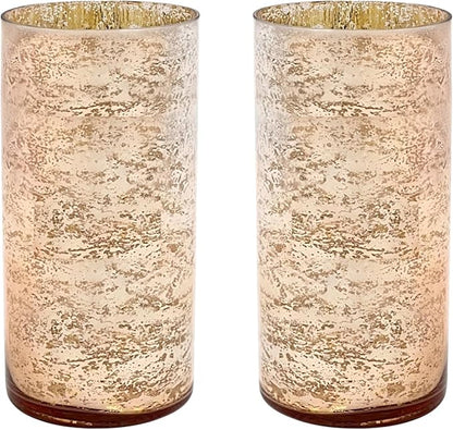 Hosley Set of 2 Mercury Rose Gold Glass Vases – Stylish Decorative Vessels for Boho Home Decor, Weddings, Events, Gifts, Table Centerpieces, and Creative DIY Craft Projects