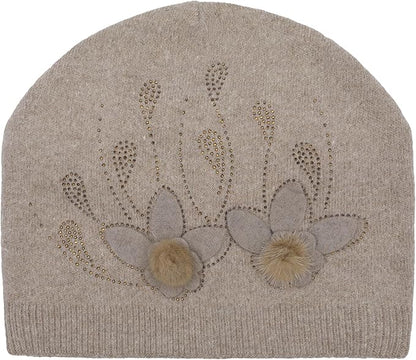 ZLYC Women Floral Slouchy Beanie Hat Double Layer Winter Knit Skull Cap