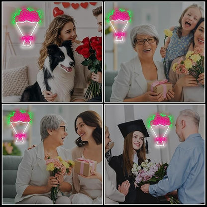 Flowers Neon Lights Flowers LED Light Wall Decor - Bouquet Decoration for Home, Wedding, Party and Romantic Gift