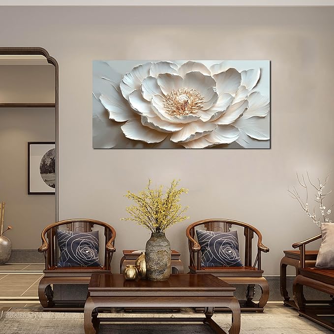 White and Pink Flower Canvas Wall Art for Bedroom - Floral Pictures Wall Art for Living Room - Girls Room Decor Ready to Hang Size 24" x 48"