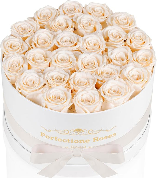 Perfectione Roses 27 Roses in a Box, Mothers Day Rose, Preserved Flowers for Her, Flowers for Delivery Birthday Gifts for Women (Buttermilk)