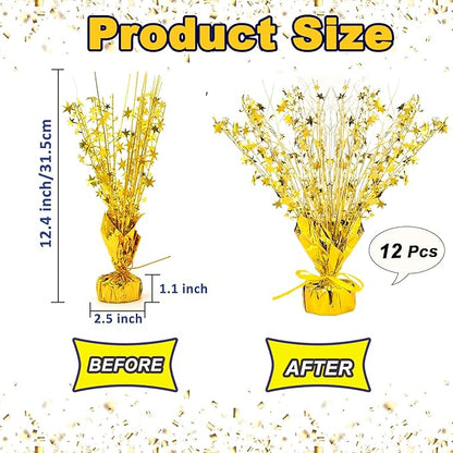 12 Pack Metallic Foil Spray Centerpiece Star Table Decoration Burst Table Centerpieces for Birthday New Years Nye Wedding Anniversary Graduation Holiday Party Supplies Decor, Gold