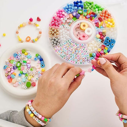 594PCS Bead Bracelet Making Kit for Kids,Colorful Pony Beads Pearl Shell Flower Evil Eyes Star Carft Friendship Bracelet Necklace Jewelry Making Supplies Kit Gifts for Boys Girls Women