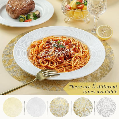 Hysenm 100 Pcs Disposable Silver Placemats Set Metallic 13 Inch Round Foil Mesh Pressed Table Doilies, Ultra-Thin Disposable Placement Mats for Home Decoration Dining Table Wedding Birthday Party