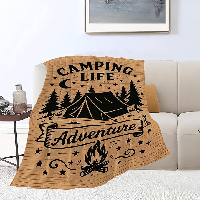 Camping Blanket Camper Throw Blanket Soft Cozy Fleece Fuzzy Stuffed Plush Flannel Gifts for Girls Women Boys Kids Adults 50"X60"