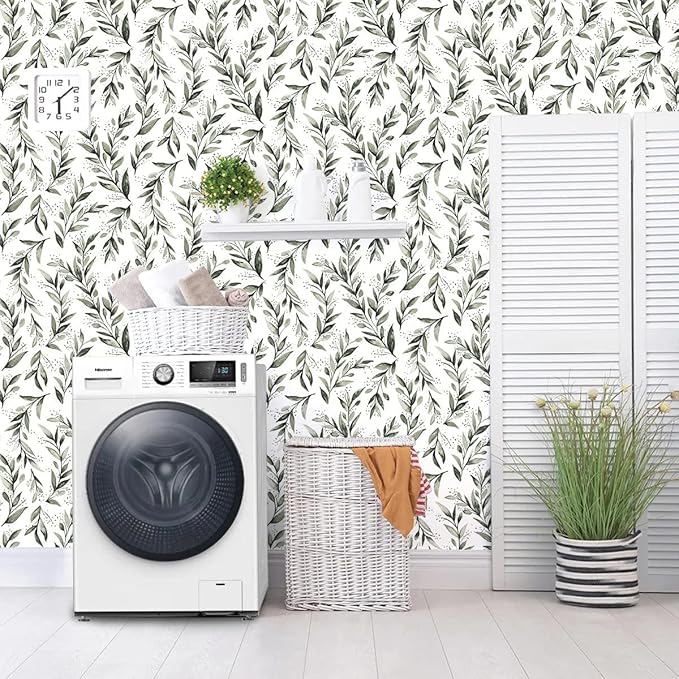 Erfoni Dark Green Leaf Wallpaper Green Peel and Stick Wallpaper 17.7in x 118.1in Modern DIY Removable Contact Paper Leaves Plant Self Adhesive Wall Paper for Livingroom Bathroom Decor Vinyl Roll