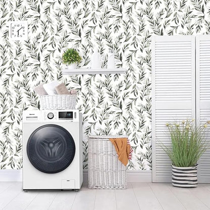 Erfoni Leaf Peel and Stick Wallpaper Dark Green Contact Paper 17.7inch x 590.5inch Greenery Eucalyptus Wallpaper Peel and Stick Leaves Plant Self Adhesive Wall Paper for Bathroom Livingroom Decor
