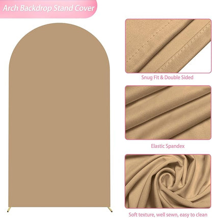 Wokceer 7.2FT Wedding Arch Cover Spandex Fitted Wedding Arch Stand Covers Round Top Chiara Arch Backdrop Cover for Birthday Party Ceremony Banquet Decoration Khaki