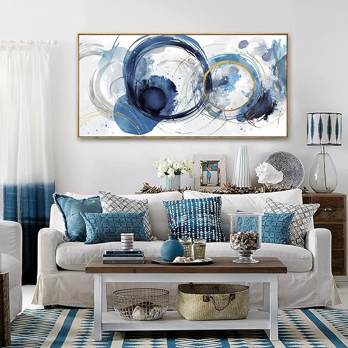 Wall Art Abstract Art Paintings Blue Fantasy Colorful Graffiti on White Background Modern Artwork wall Decor for Living Room Bedroom Kitchen 20"x40" with Framed
