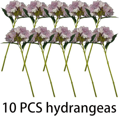 Light Purple Hydrangea Artificial Flowers,10 Pcs Faux Light Purple Hydrangea Flowers,Artificial Hydrangeas Flowers with Stems,Fake Hydrangeas with Stems for Home Decor