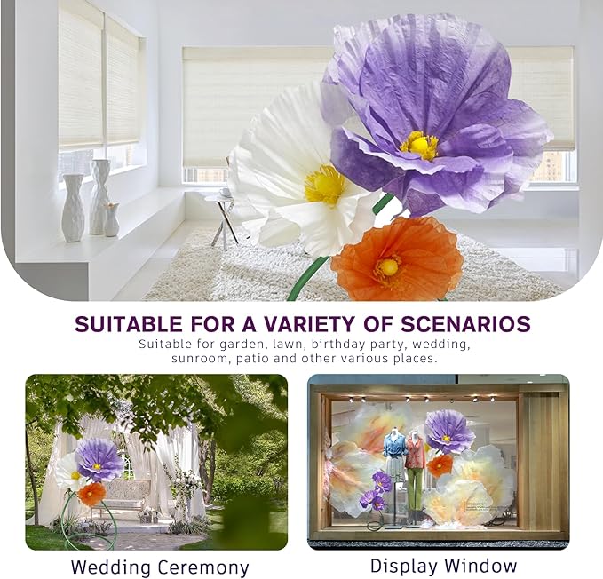 Large Paper Flowers Wall Decor - 3pc Wedding Decorations for Reception Giant Flower for Wedding, Birthday Party, Home Decor, Mall Display, Party Background Decor (Purple Orange White)