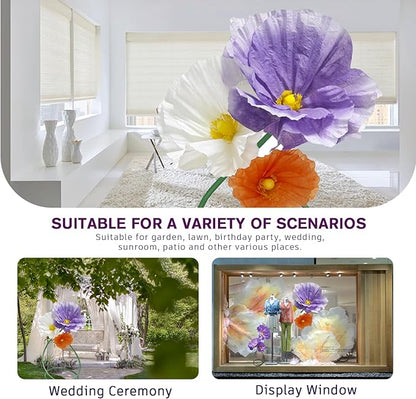 Large Paper Flowers Wall Decor - 3pc Wedding Decorations for Reception Giant Flower for Wedding, Birthday Party, Home Decor, Mall Display, Party Background Decor (Purple Orange White)