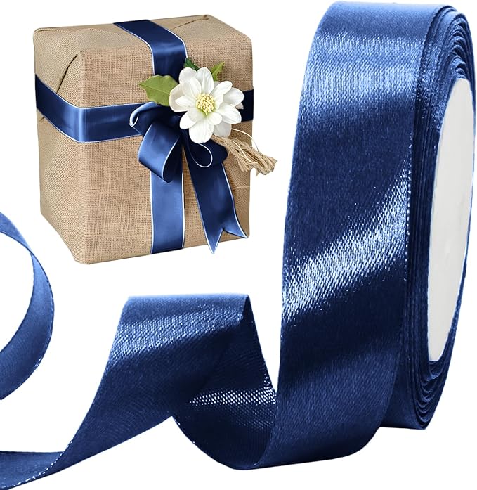 Luomorgo 1 Inch Navy Blue Satin Ribbon, 25 Yards Solid Color Ribbon, Fabric Ribbon for Gift Wrapping, Flower Bouquet, DIY Craft, Sewing, Wedding, Birthday Party Decorations