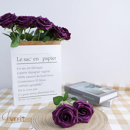 Artificial Rose Flower Plum Flowers Silk Flowers 12 pcs with Long Stem Silk Roses Bouquet for Wedding Bridal Shower Party Home Decoration
