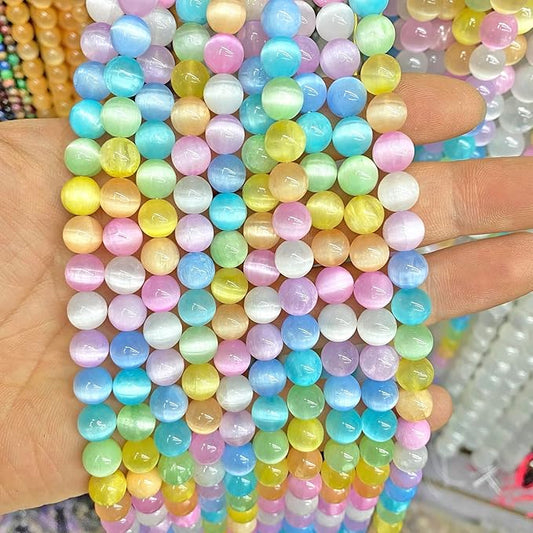 4MM 86PCS Colorful Selenite Gypsum Stone Crystal Beads for Jewelry Making DIY Bracelet