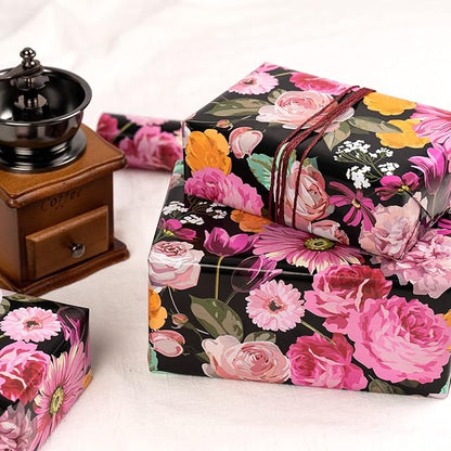 WRAPAHOLIC 30 Inch Reversible Floral Wrapping Paper - 30 Inch X 33 Feet - Colorful Flower Wrapping Paper for Birthday, Mother's Day, Wedding, Baby Shower, Bridal Shower