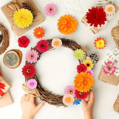 210Pcs Fall Decor Mini Silk Flower Heads Small Fake Mums Rose Faux Flowers Bulk for Crafts Orange Artificial Loose Fabric Flowers Heads Sunflower Bulk for Wedding Hair Cap Autumn Home Decorations