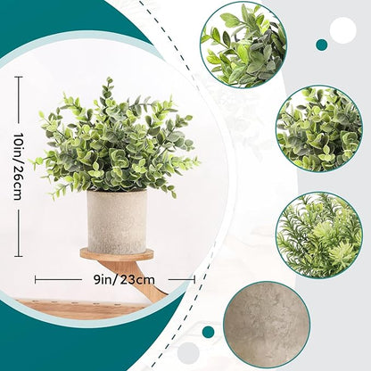 Der Rose 3 Pack Mini Potted Fake Plants Artificial Plastic Eucalyptus Plants Topiaries for Home Office Desk Farmhouse Room Bathroom Decor