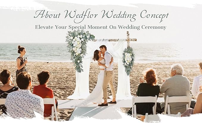 Wedding Arch Flowers with Drapes Kit (Pack of 4) - 2pcs Artificial Ivory & White Deluxe Swag with 2pcs Sheer Drapes for Wedding Ceremony Arbor Reception Backdrop Rose Floral Decoration