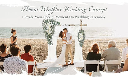 Wedding Arch Flowers with Drapes Kit (Pack of 4) - 2pcs Artificial Ivory & White Deluxe Swag with 2pcs Sheer Drapes for Wedding Ceremony Arbor Reception Backdrop Rose Floral Decoration