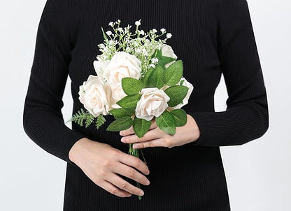 60Pcs Artificial Rose Flowers, Real Looking Fake Roses for Decorations, Foam Rose Bulk with Stems for DIY Wedding Bouquets Floral Arrangements Bridal Shower Party Home Decor (60, Champagne)