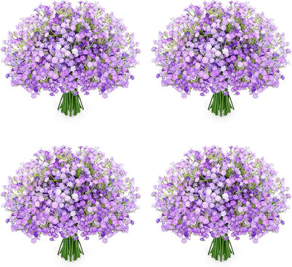 48Pcs Babys Breath Artificial Flowers, Fake Baby Breath Flowers Artificial Bulk Faux Gypsophila Real Touch Flowers for Wedding DIY Bouquet Floral Arrangement Party Home Garden Decor, Purple