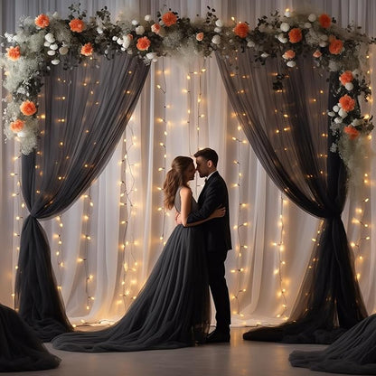 PARTISKY 20ft X 10ft Black Tulle Backdrop Curtain for Parites, Sheer Backdrop Curtains Fabric Drapes for Wedding Ceremony Arch Party Stage Decorations