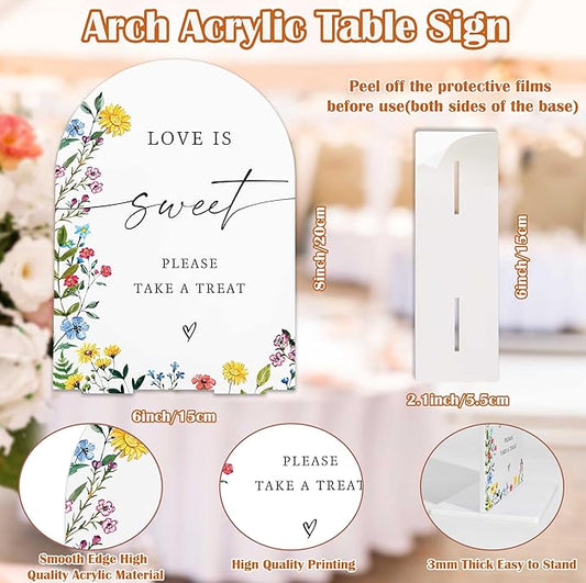 Acrylic Wedding Signs Love is Sweet Sign for Reception, 6x8" Floral Themed Arch Acrylic Dessert Table Decor, Love Is In Bloom & Baby In Bloom Decorations for Baby Shower Bridal Shower Engagement