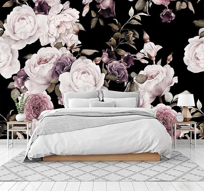 Cliouar-Peony Flowers Wall Mural - Purple Flower Wallpaper, Rose Mural Peel and Stick 160" x 114"