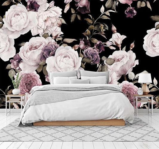 Cliouar-Peony Flowers Wall Mural - Purple Flower Wallpaper, Rose Mural Peel and Stick 137" x 102"