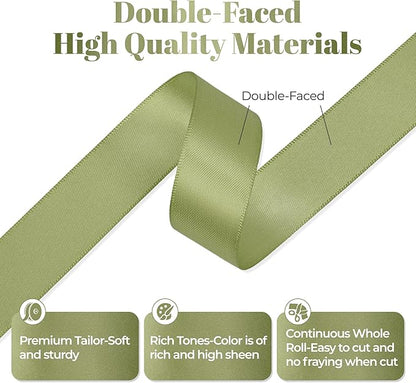 Moss Green Polyester Satin Ribbon, Double Faced 7/8 Inch X 25 Yards, Premium Satin Ribbon for Gift Wrapping, Crafts, Hair Bow Making, Sewing, Flower Bouquet, Wedding Party Decor