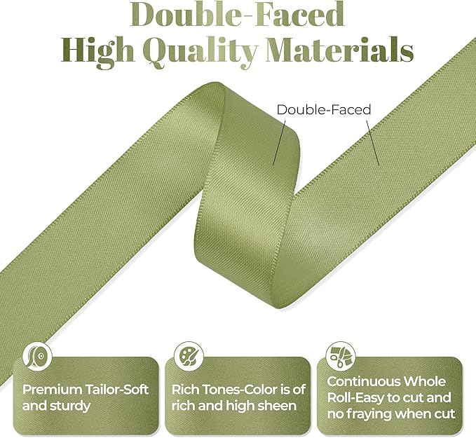 Moss Green Satin Ribbon, Double Faced 7/8 Inch X 50 Yards Moss Green Ribbon, Premium Satin Ribbon for Gift Wrapping, Crafts, Hair Bow Making, Sewing, Flower Bouquet, Wedding Party Decor