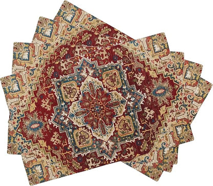 Retro Boho Carpet Placemats Set of 4,Boho 12x18 Inch Non-Slip Washable Heat Resistant Linen Fabric Table Mats,Place Mats for Holiday Party