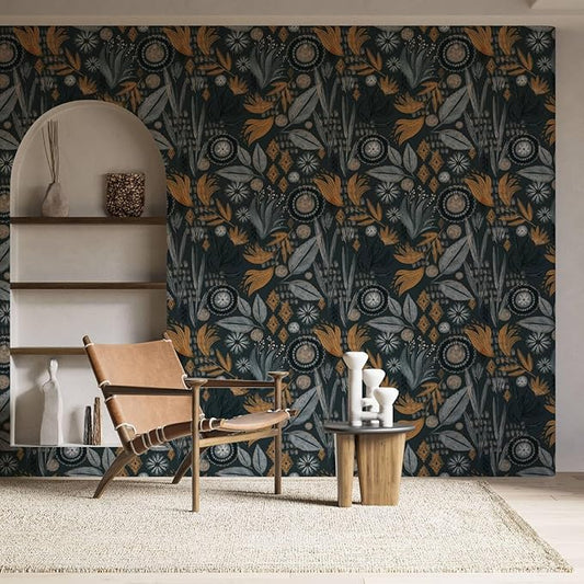 Boho Floral Peel and Stick Wallpaper Leaf Self Adhesive Wallpaper Retro Wall Decor Vintage Botanical Removable Contact Paper 17.7in x 9.8ft