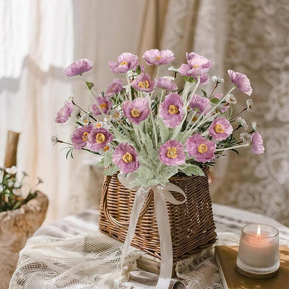 8PCS Purple Poppy Flowers Artificial 22.8" Realistic Faux Silk Poppies Flowers with Stems for Wedding Party Table Centerpiece Home Decor(Purple)