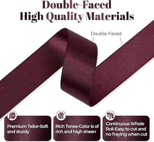 Burgundy Satin Ribbon, Double Faced 7/8 Inch X 25 Yards, Premium Satin Ribbon for Gift Wrapping, Crafts, Hair Bow Making, Sewing, Flower Bouquet, Wedding Party Decor