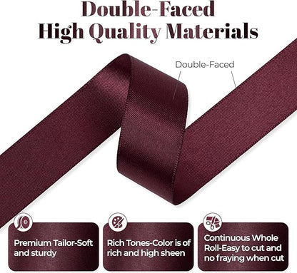 Burgundy Satin Ribbon, Double Faced 7/8 Inch X 50 Yards Burgundy Ribbon, Premium Satin Ribbon for Gift Wrapping, Crafts, Hair Bow Making, Sewing, Flower Bouquet, Wedding Party Decor