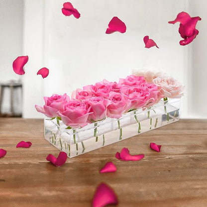 4Pcs Acrylic Flower Vase with 12Holes Clear Acrylic Modern Vases Rectangular Floral Centerpiece for Dining Table Low Decoration Vase for Christmas Party Decorations (Clear（4pcs Total 48‘’ 120cm）)