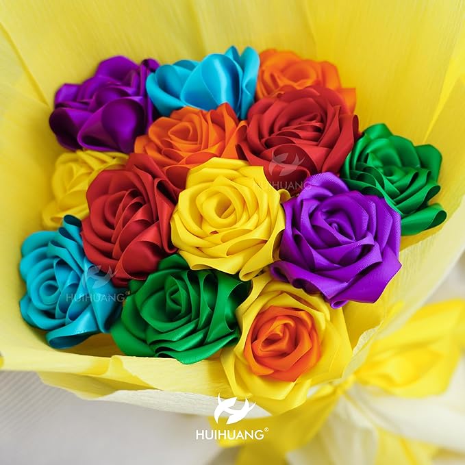HUIHUANG Rainbow Ribbon 1-1/2 inch Colored Double-Faced Satin Ribbon for Gift Wrapping, Bows Making, Hairs, Flower Bouquets, Crafts, Pride Day, Birthday Party Decor- 6 Rolls, Total 30 Yards