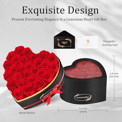 27 Preserved Roses in Heart Shape Gift Box for Her - Forever Flowers for Delivery, Eternal Rose Mothers Gifts for Mom, Wife Anniversary Birthday Gifts for Women, Red