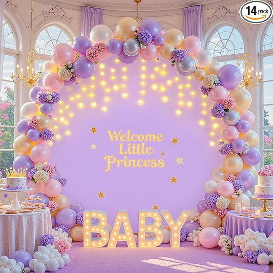 6.6 FT Purple Round Backdrop Cover with Lights String for Circle Arch Stand Circle Backdrop Covers with LED Fairy Lights for Wedding Arch Baby Shower Birthday Party Photo Photography Background