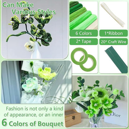 400 Pieces Pipe Cleaners Chenille Stems for Flowers Craft Supplies Bulk Fluffy Fuzzy Sticks for DIY Art Projects Creative Gift Wrapping Party Decorations(Green)