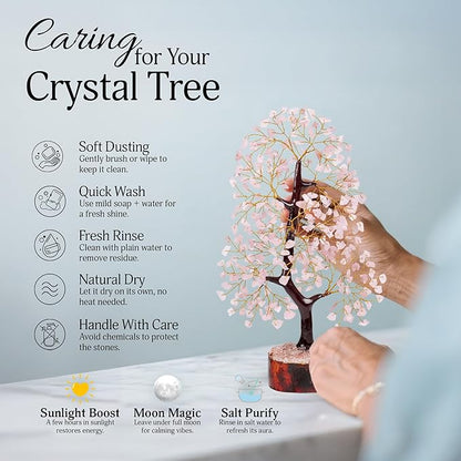FASHIONZAADI Rose Quartz Crystal Tree of Life for Women Office Decor, Good Luck, Money, Meditation, Positivity, Handmade Healing Crystal Stones Bonsai Tree Spiritual Birthday Gifts for Women